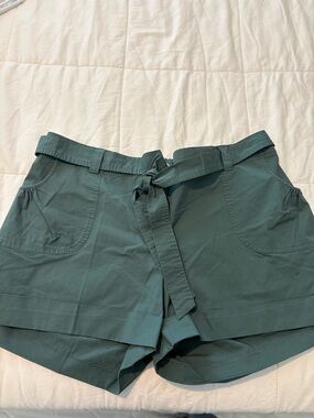 Liz Lange Forest Green High-Waist Tie-Belt Cotton Shorts